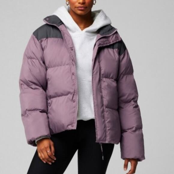 Fabletics Jackets & Blazers - Fabletics Purple Gray Zip Up Essential Puffer Coat in Plum Cactus/Onyx XL